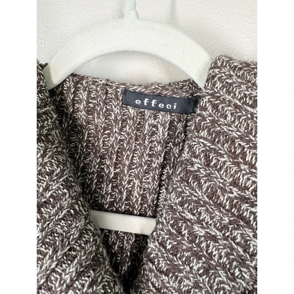 Women's  Large EFFECI Sweater Brown‎ /White Knit Hooded Double Buttons